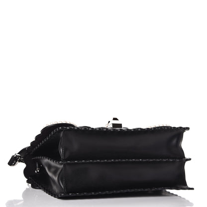 Fendi Vitello Liberty Pearl Bi-Color Flowers and Bows Scalloped Studded Kan I Shoulder Bag Black Camelia 5 of 11