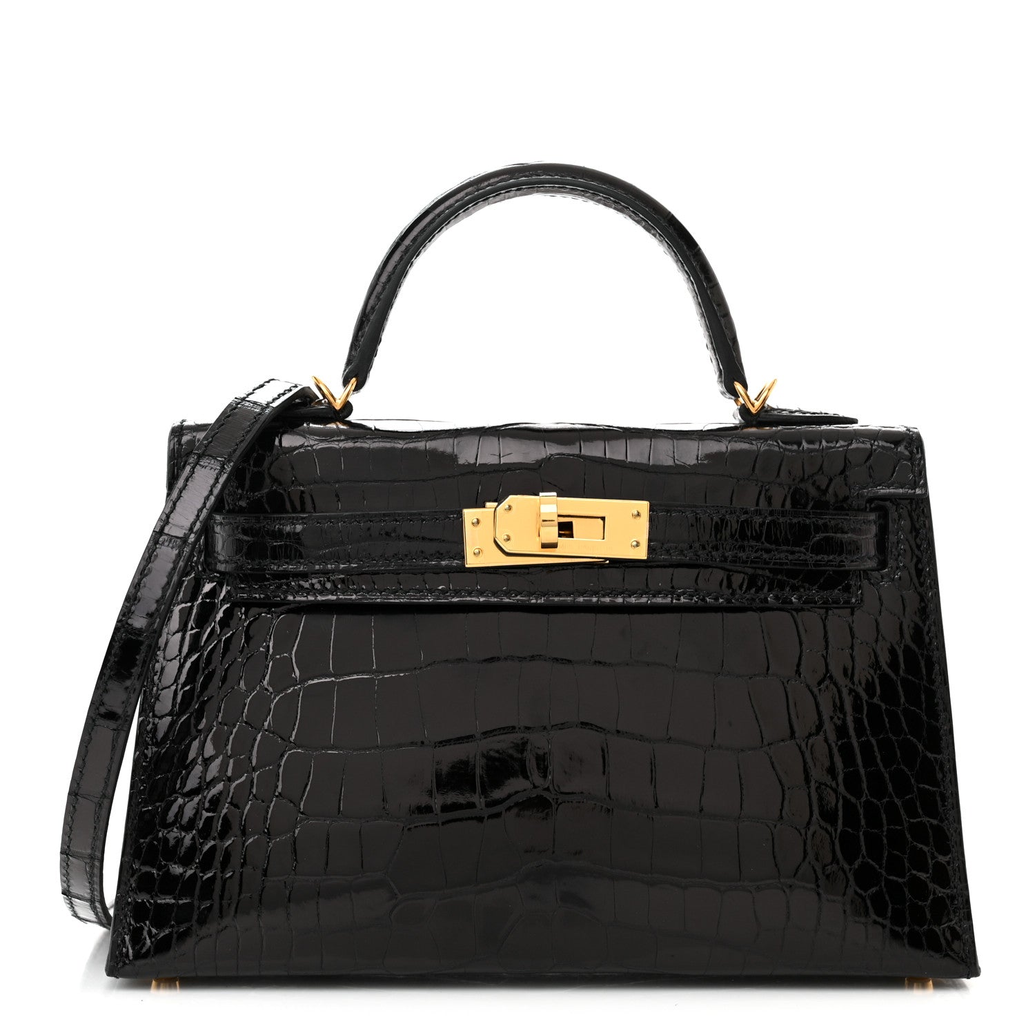 Hermes Shiny Alligator Mini Kelly Sellier 20 Black 1 of 10