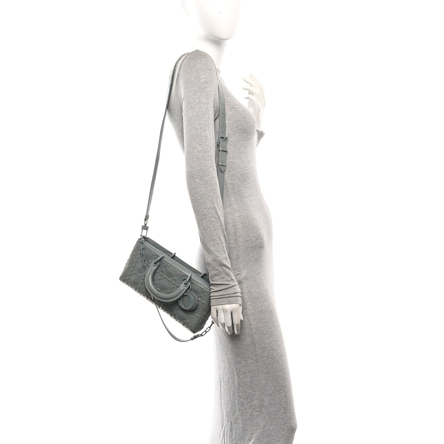 Christian Dior Calfskin Cannage Diamond Medium Lady D-Joy Grey 2 of 12