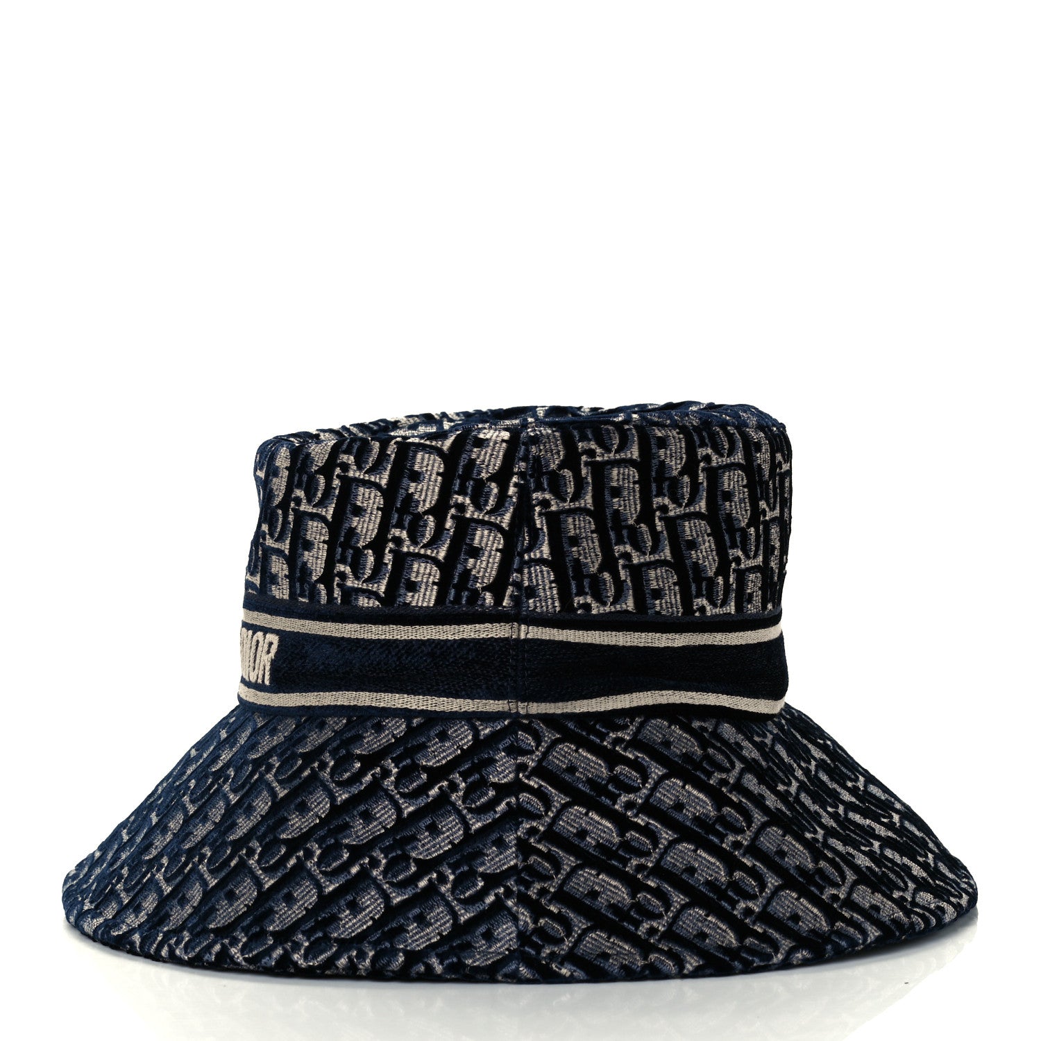 Christian Dior Velvet Oblique Large Brim Bucket Hat 57 Bleu Marine 3 of 9