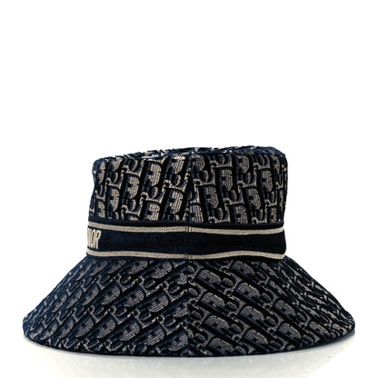 Christian Dior Velvet Oblique Large Brim Bucket Hat 57 Bleu Marine 3 of 9