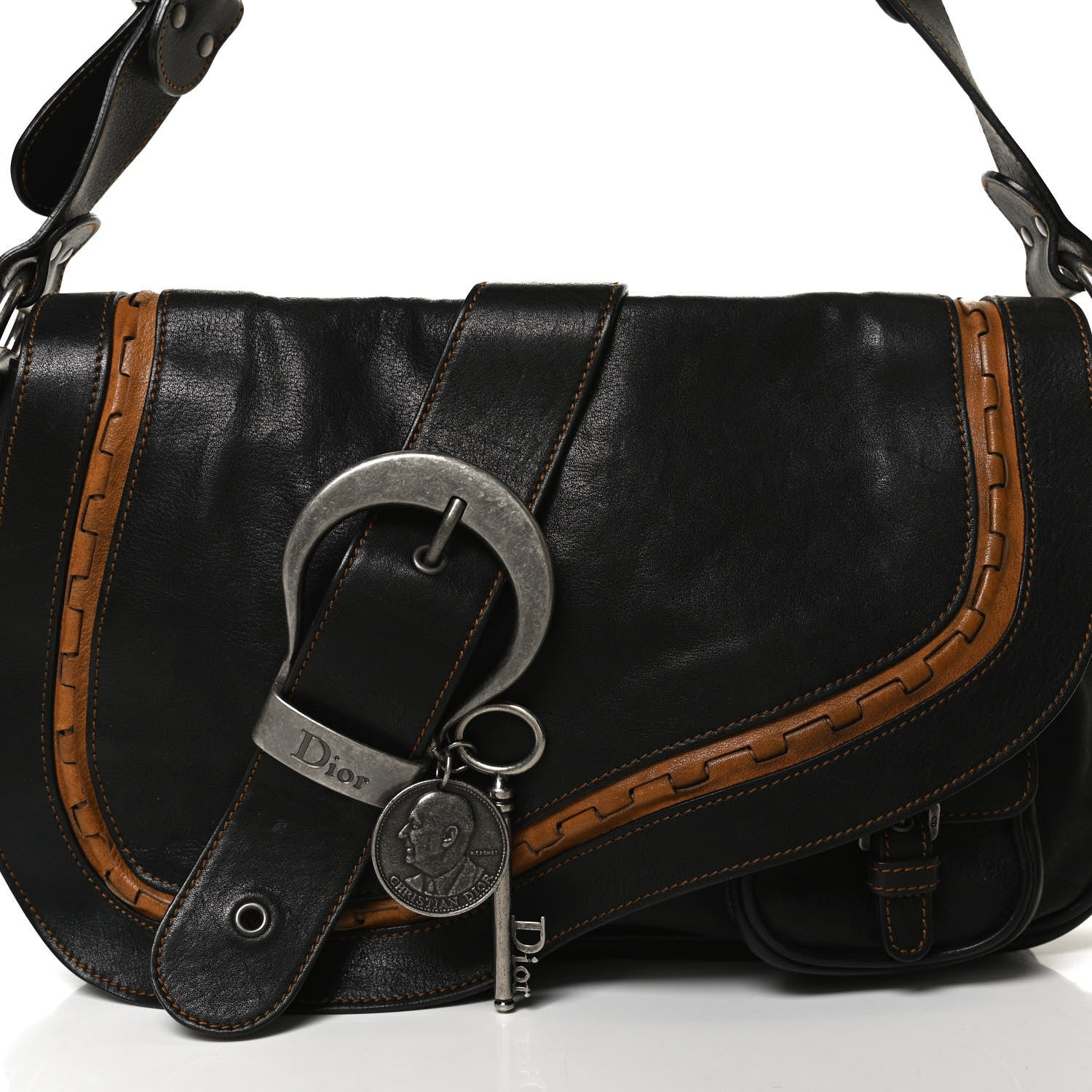Christian Dior Calfskin Medium Gaucho Double Saddle Bag Black 8 of 10