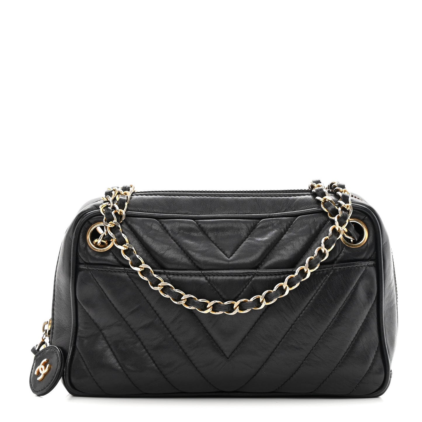 Lambskin Chevron Quilted Small Camera Case Black