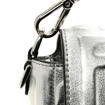 Fendi Vitello Catalan Mirror FF 1974 Embossed Large Baguette Argento 13 of 14