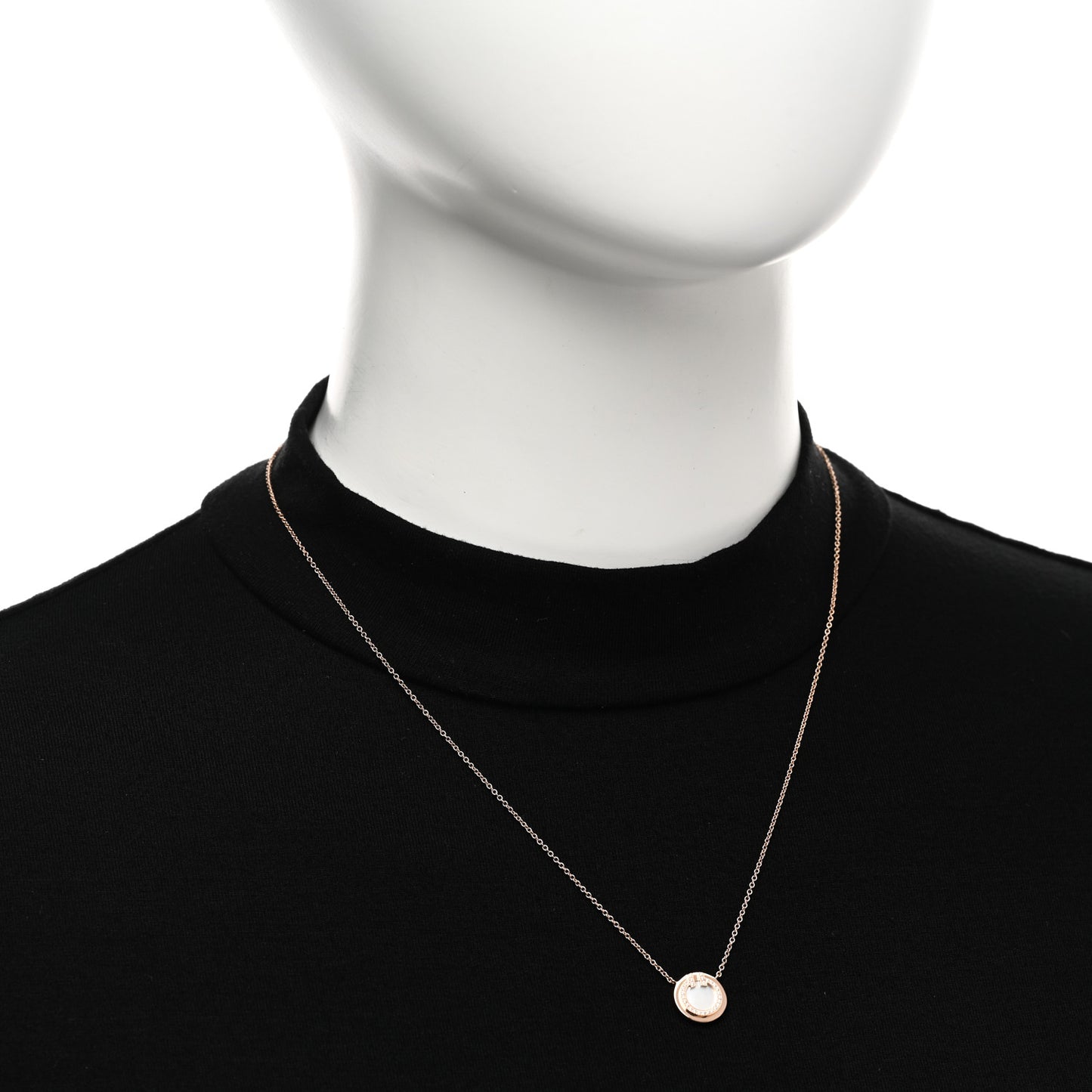 18K Rose Gold Diamond Mother of Pearl Small T Circle Pendant Necklace