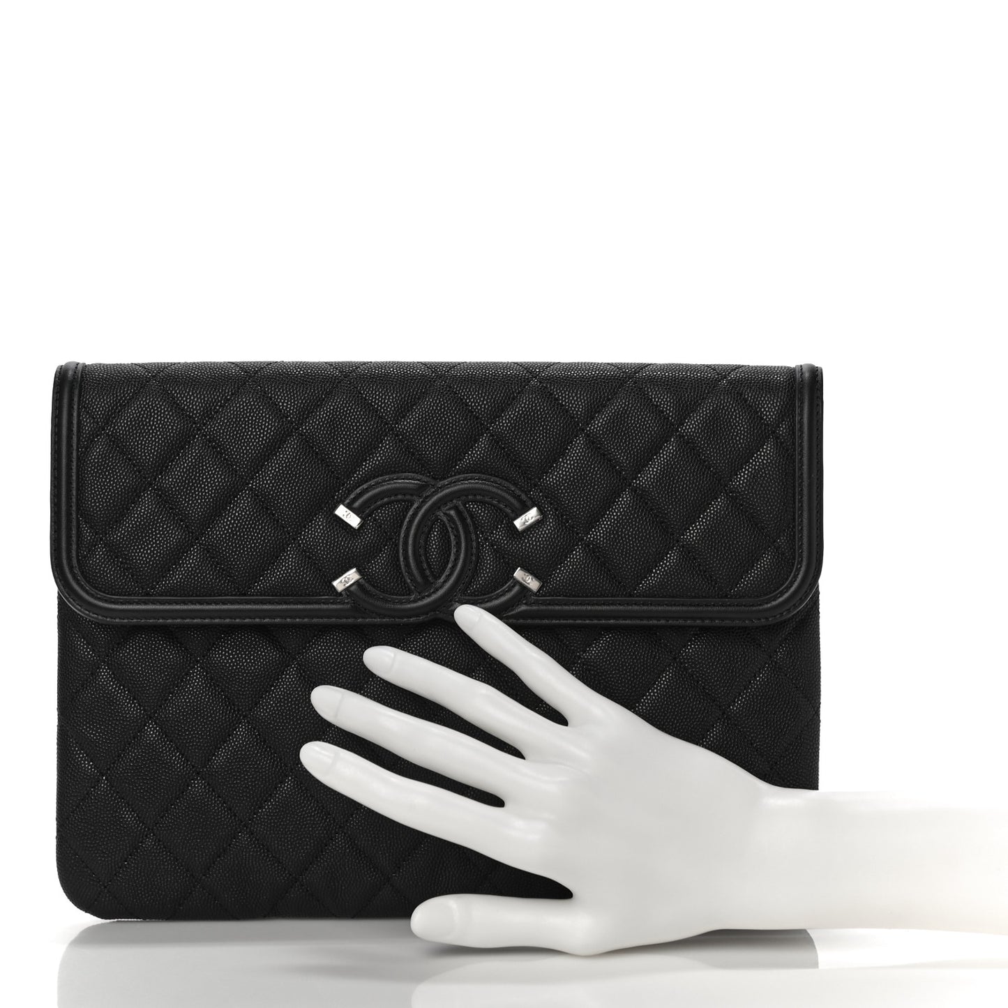 Caviar Quilted Filigree Flap Pouch Black