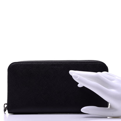 Prada Saffiano Zip Around Wallet Black 2 of 9