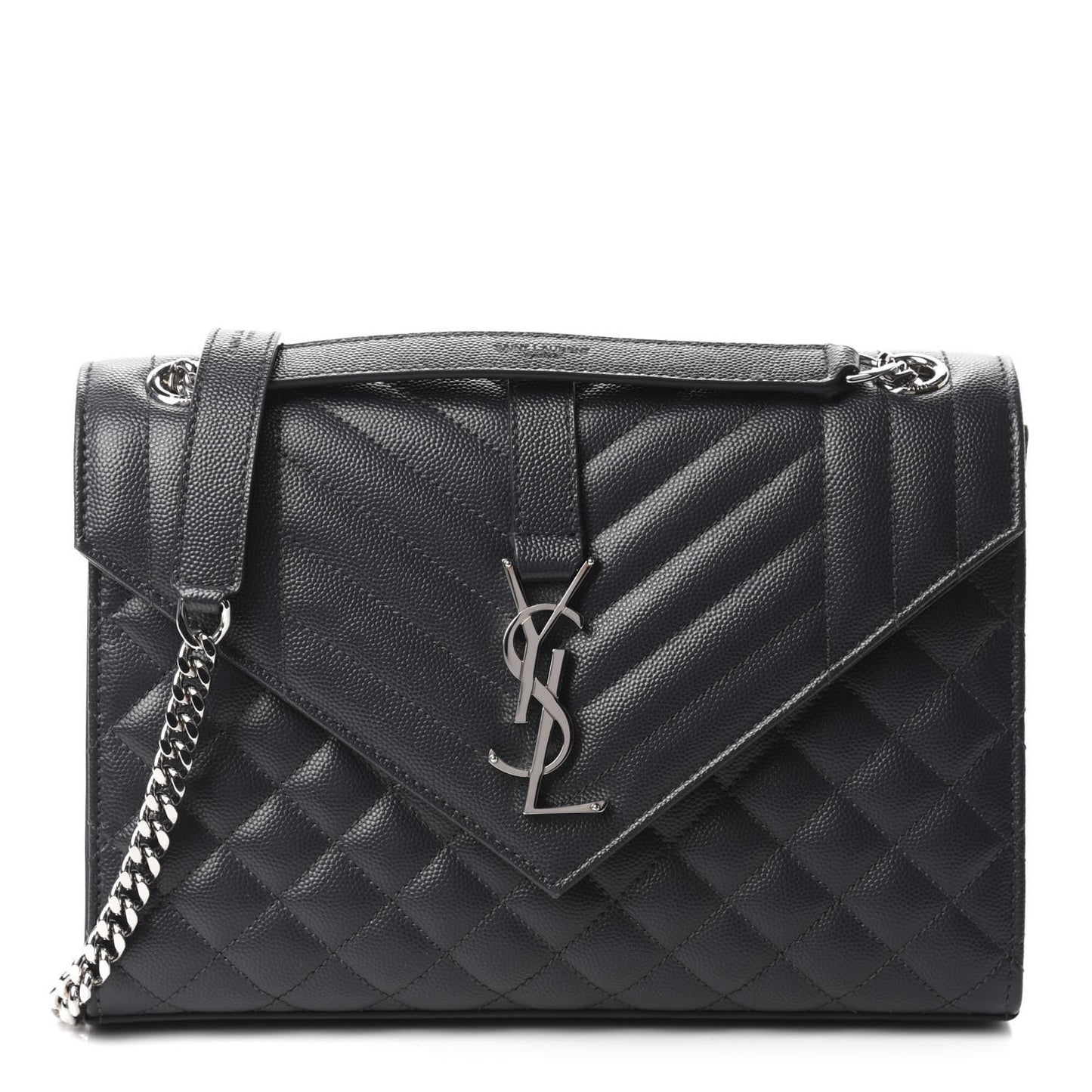 Grain De Poudre Textured Mixed Matelasse Medium Triquilt Monogram Satchel Dark Smoke