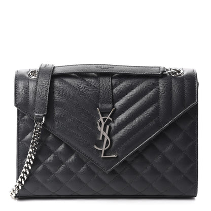 Saint Laurent Grain De Poudre Textured Mixed Matelasse Medium Triquilt Monogram Satchel Dark Smoke 1 of 10