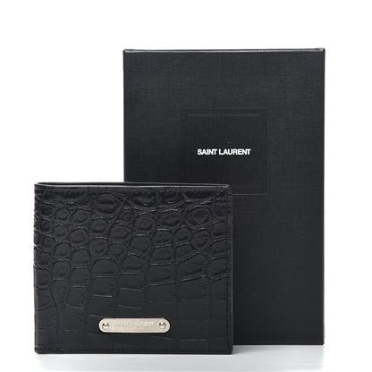 Saint Laurent Calfskin Crocodile Embossed East West Wallet Black 11 of 11