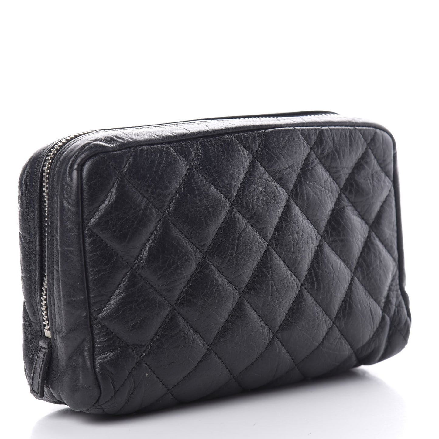 Aged Calfskin Quilted Cambon Cosmetic Case Black