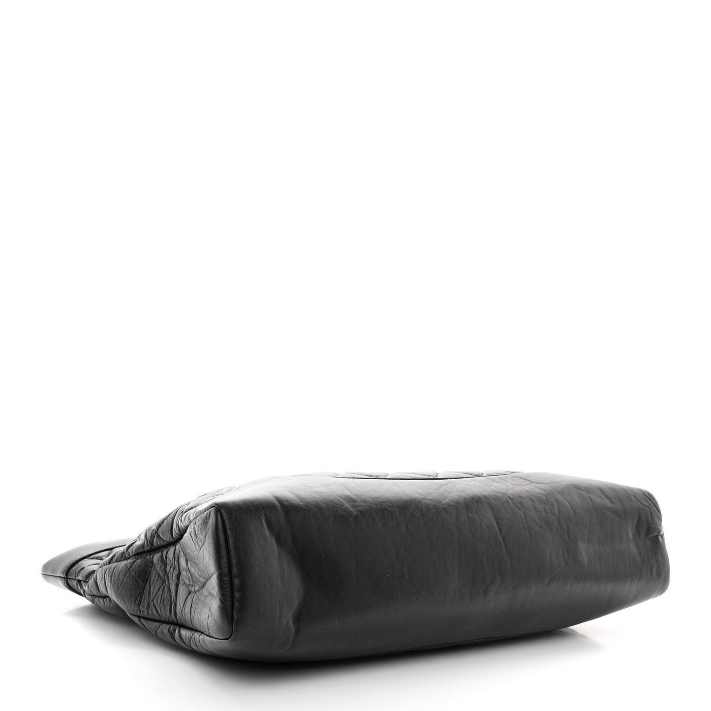 Shiny Crumpled Calfskin Quilted Large 31 Shopping Bag Black