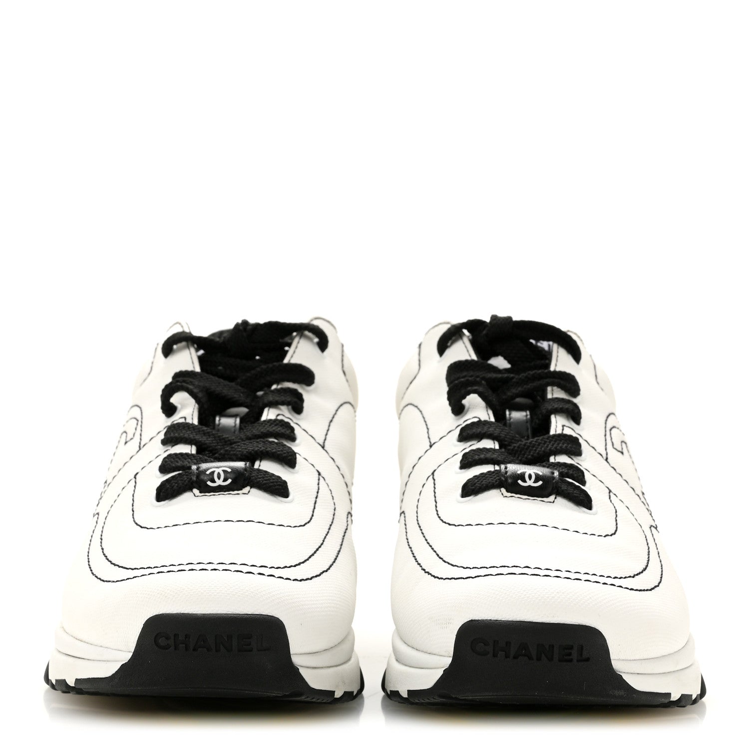 Chanel Cotton Womens CC Sneakers 39.5 White Black 3 of 9