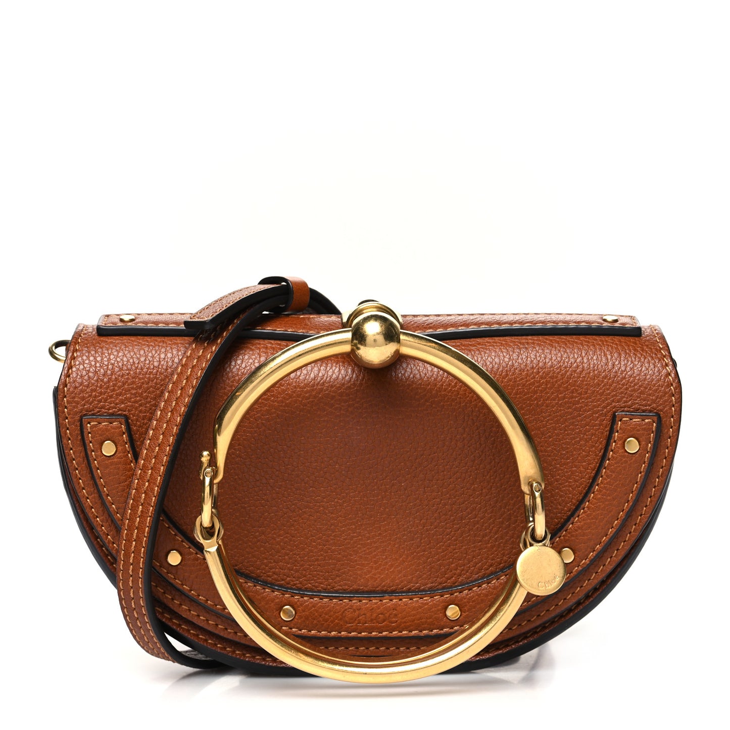 Calfskin Small Nile Bracelet Minaudiere Bag Caramel