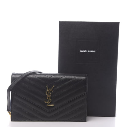 Saint Laurent Grain De Poudre Matelasse Chevron Monogram Envelope Chain Wallet Black 11 of 11