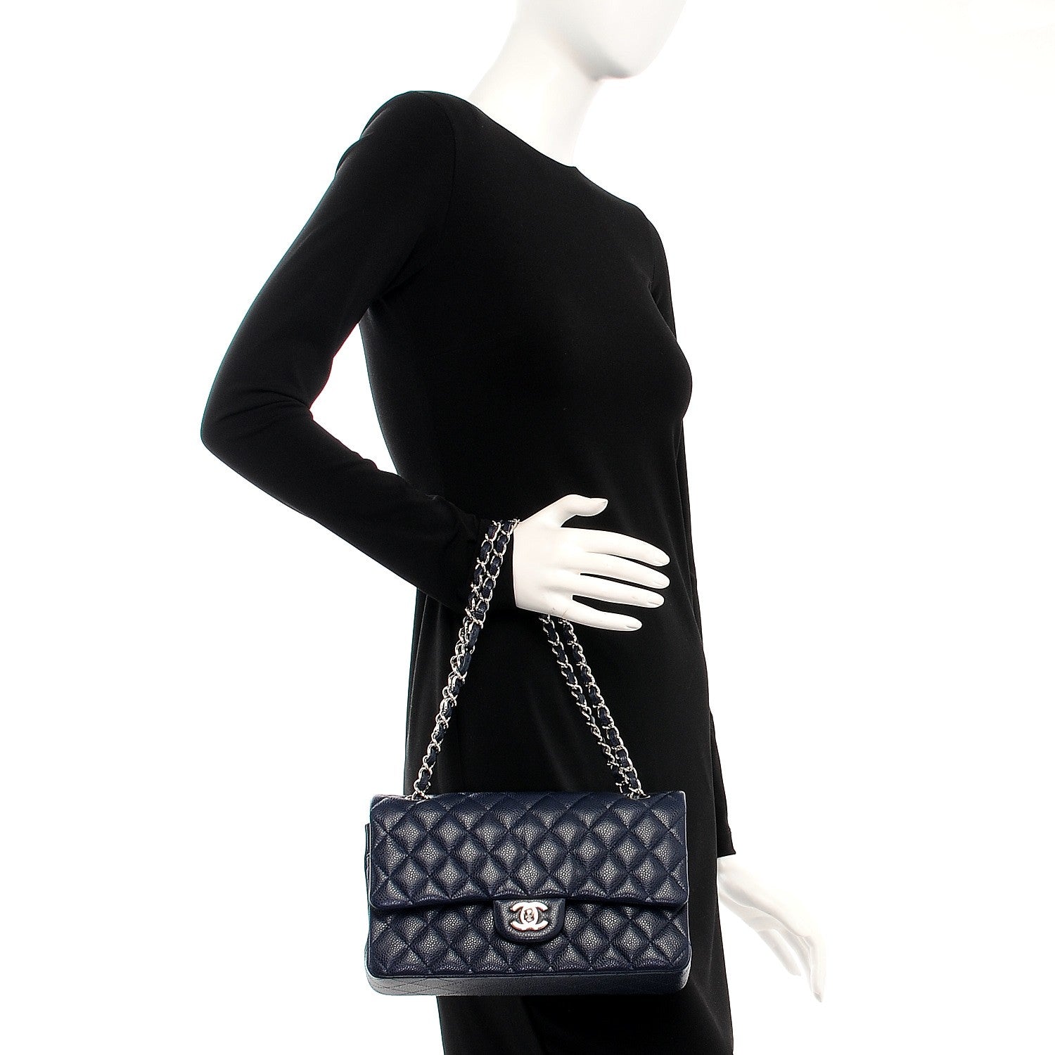 Chanel Caviar Quilted Medium Double Flap Navy 3 of 13