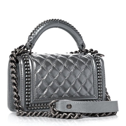 Chanel Metallic Aged Calfskin Quilted Small Boy Handle Flap Charcoal 2 of 13