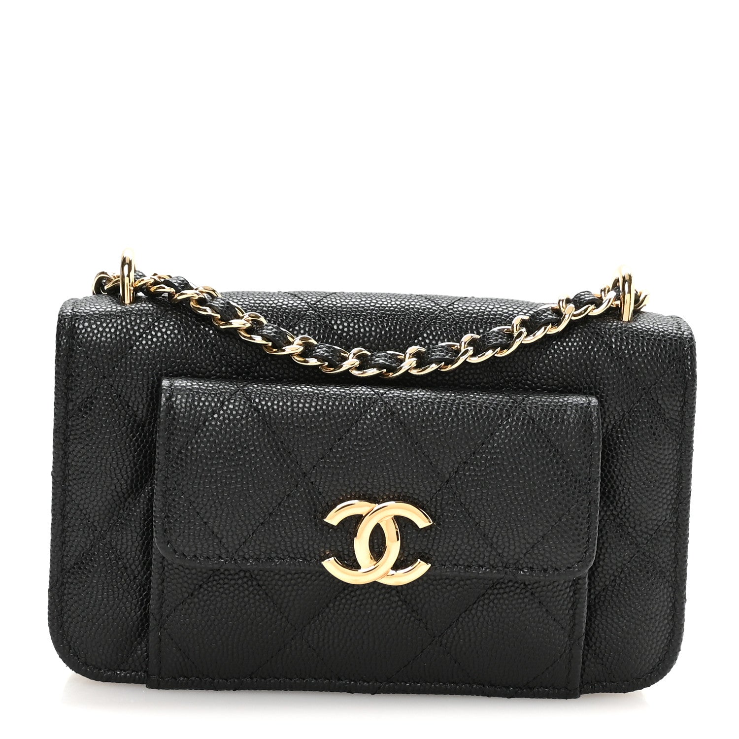 Chanel Caviar Quilted Pocket Twins Clutch With Chain  Black 1 of 11
