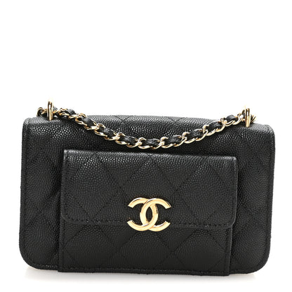Chanel Caviar Quilted Pocket Twins Clutch With Chain  Black 1 of 11