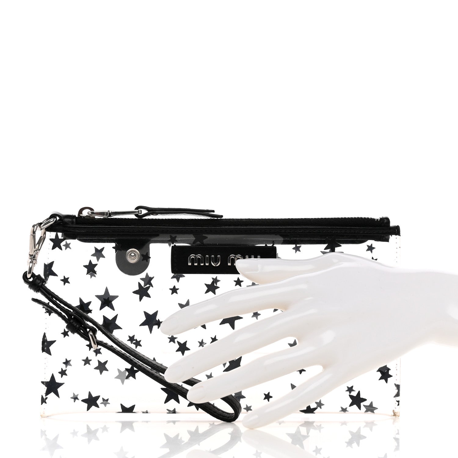Miu Miu Plexiglass Star Print Wristlet Pouch Black 2 of 8
