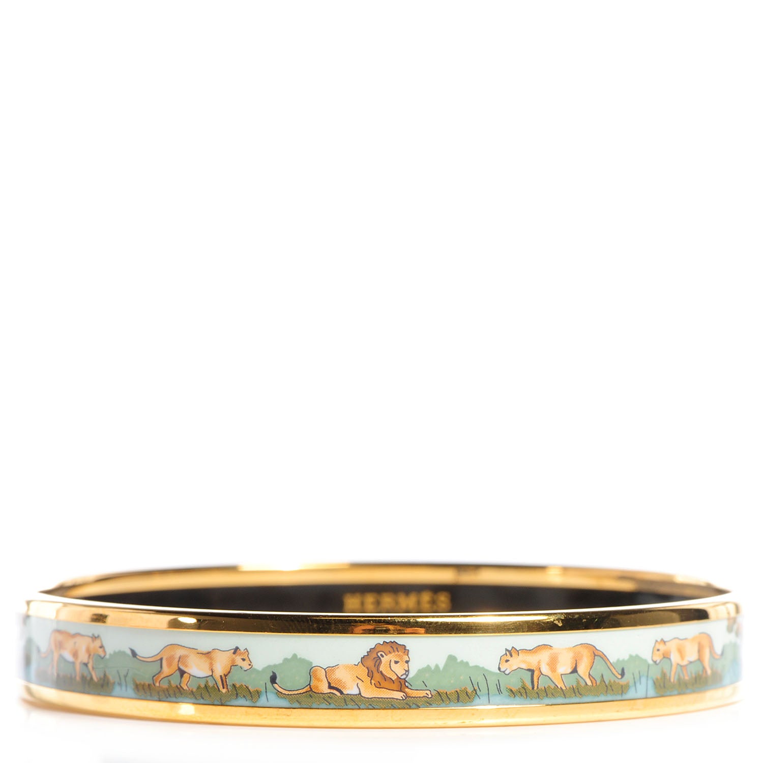 Hermes Enamel Printed Lions Dans La Savane Narrow Bracelet 70 3 of 6