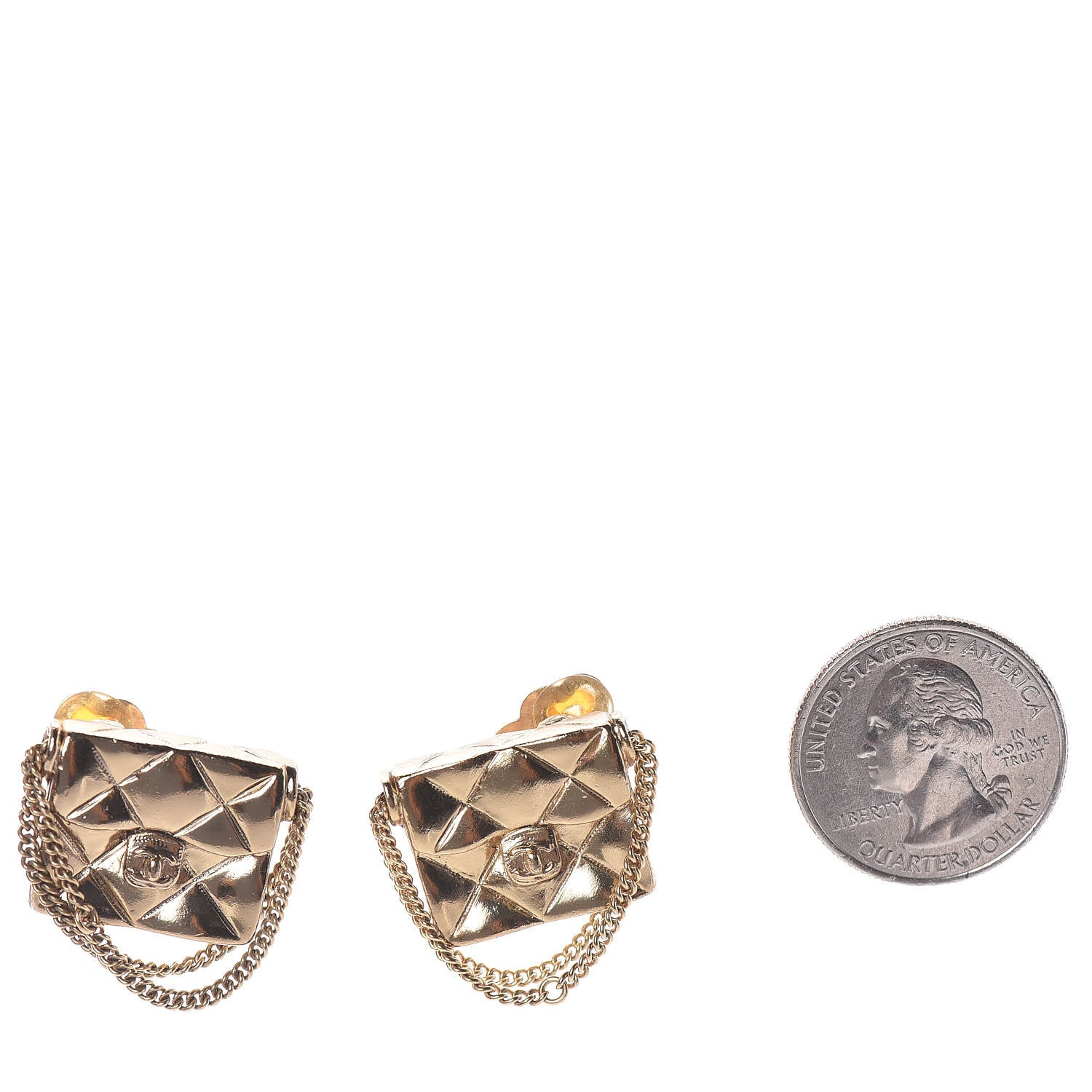 Chanel CC Quilted Flap Bag Clip On Earrings Gold 2 of 4