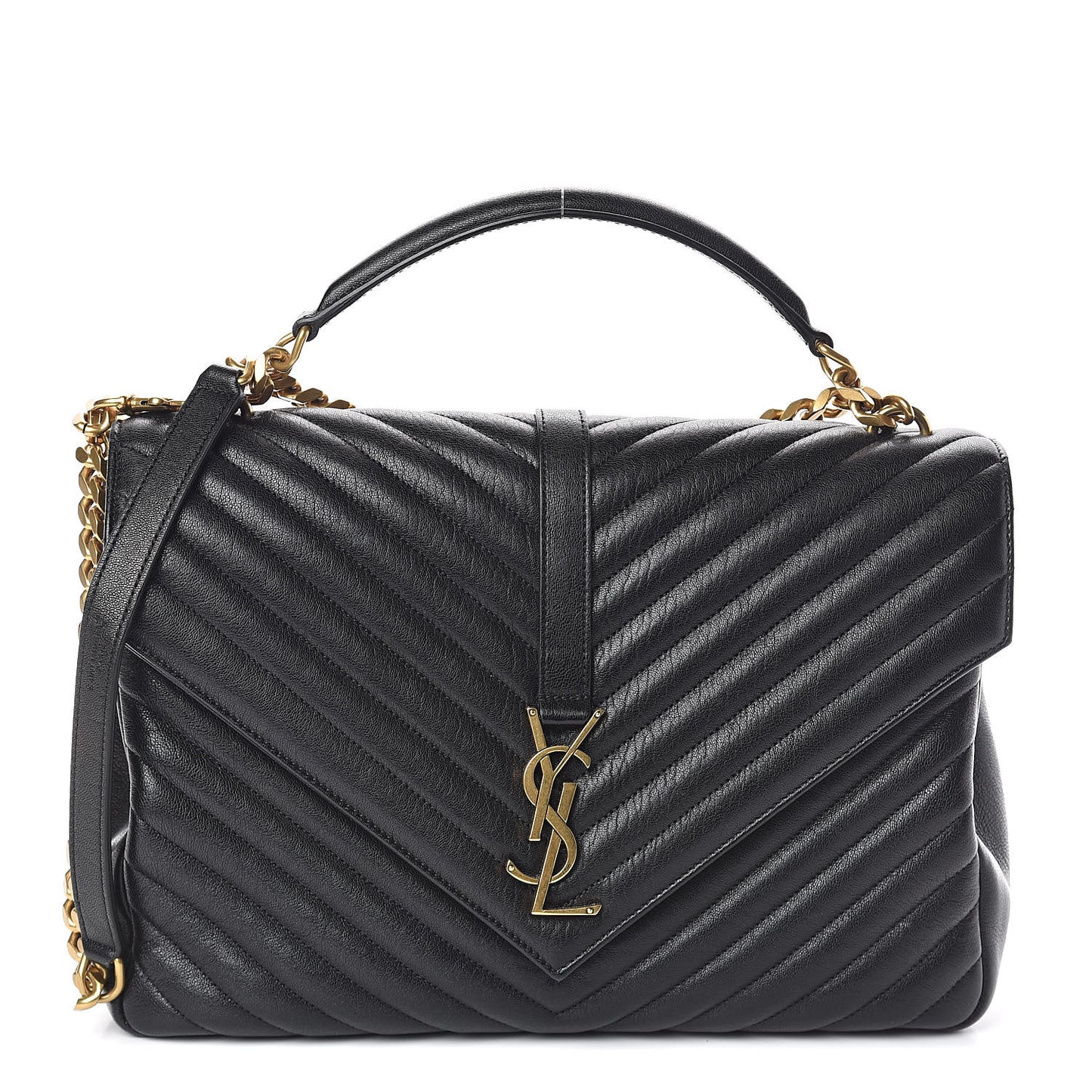 Sheepskin Matelasse Chevron Monogram Large College Satchel Black