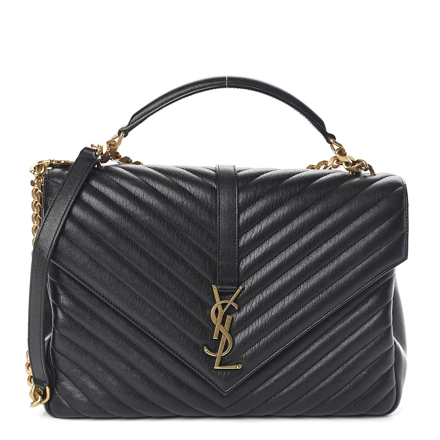 Saint Laurent Sheepskin Matelasse Chevron Monogram Large College Satchel Black 1 of 9