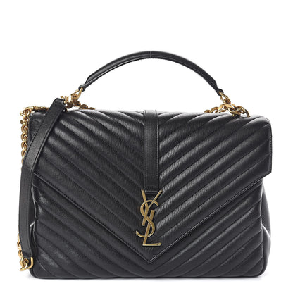 Saint Laurent Sheepskin Matelasse Chevron Monogram Large College Satchel Black 1 of 9