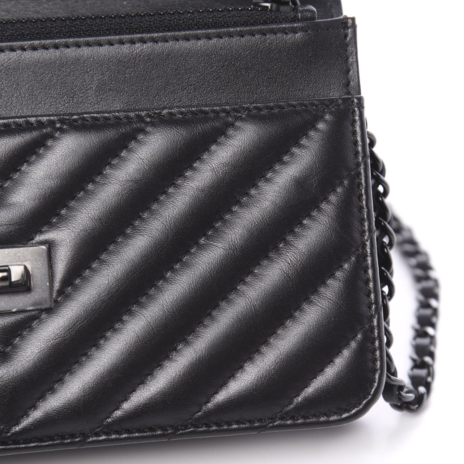Chanel Aged Calfskin Chevron Quilted Reissue Wallet On Chain WOC So Black 13 of 14