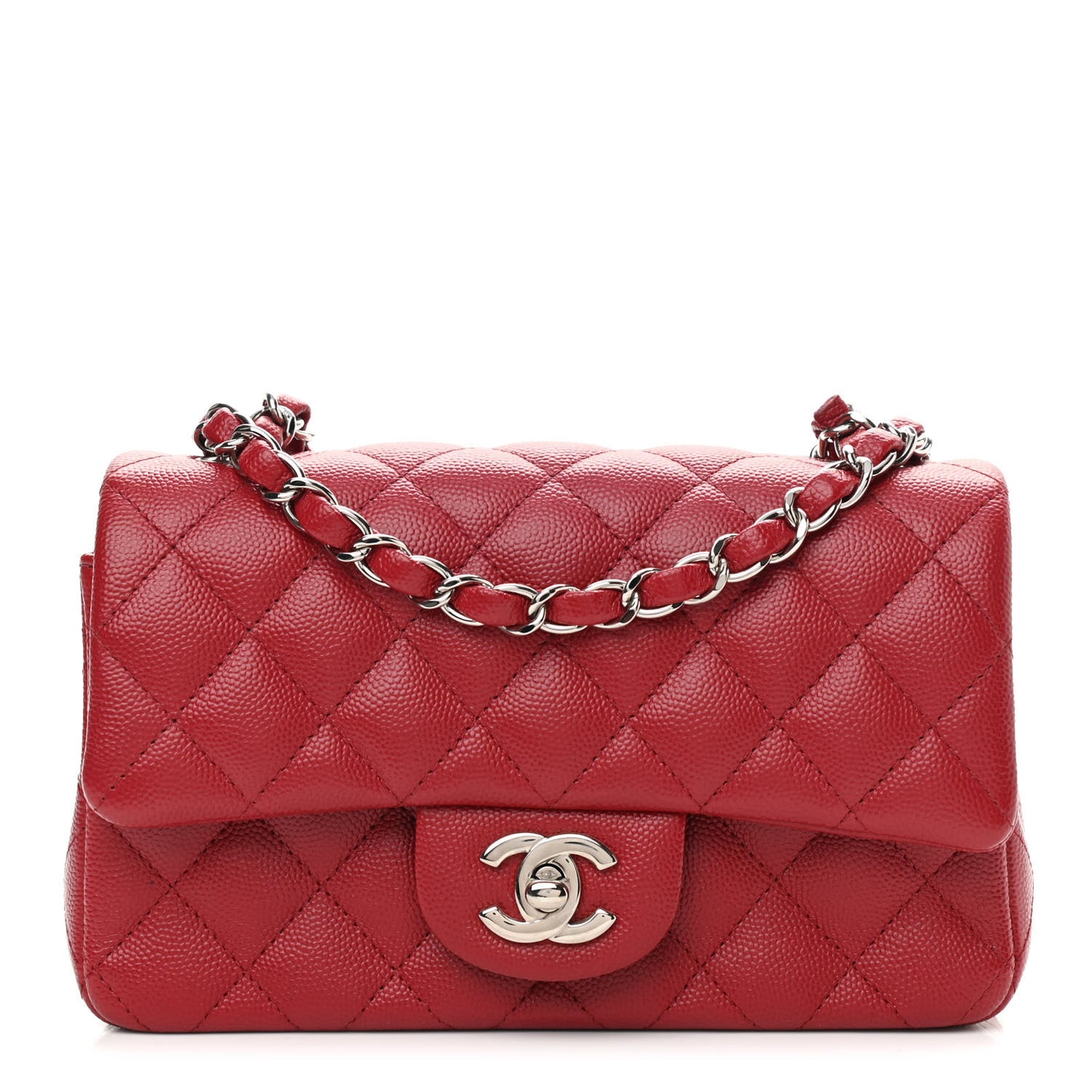 Caviar Quilted Mini Rectangular Flap Red