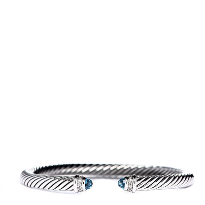 David Yurman Sterling Silver Diamond Blue Topaz 5mm Cable Classics Bracelet 1 of 6