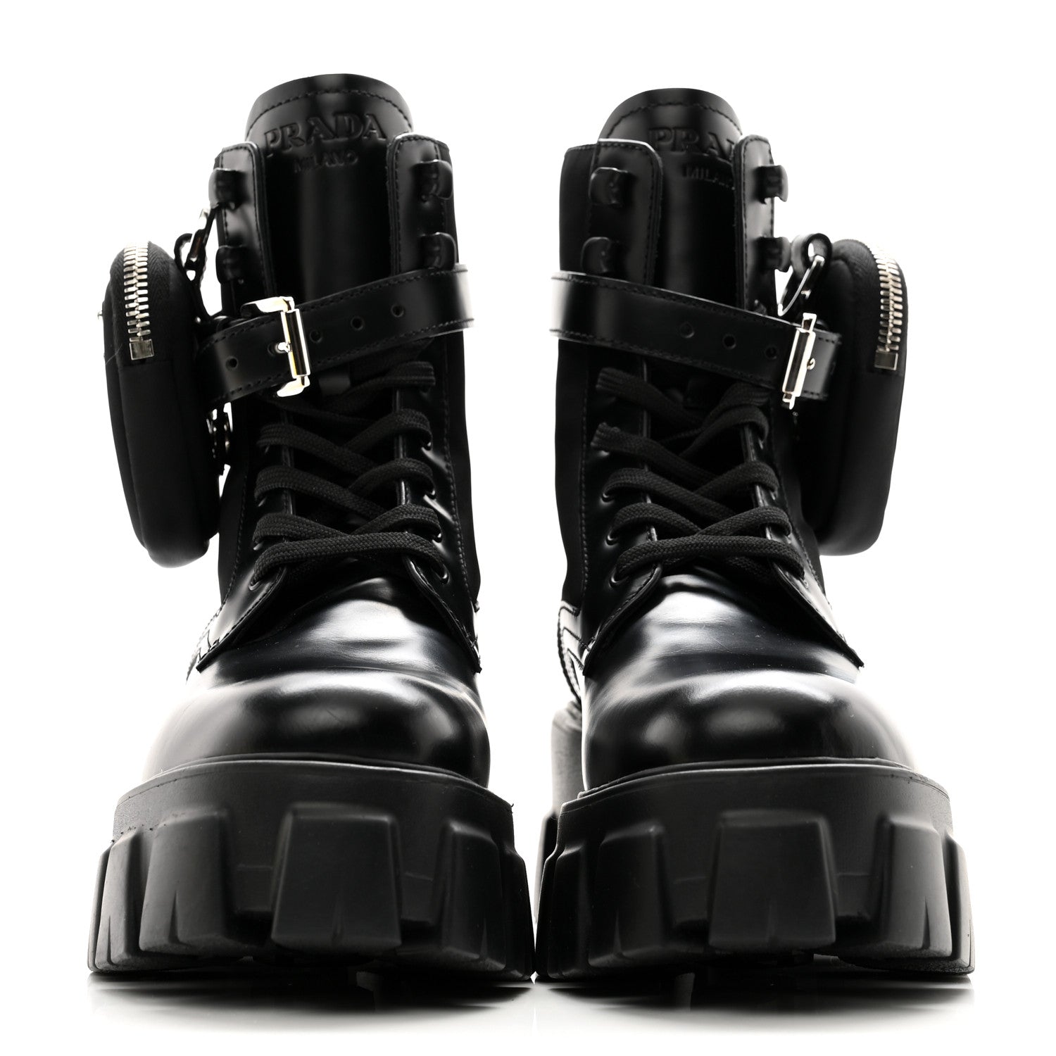 Prada Spazzolato Rois Re-Nylon Metal Triangle Logo Monolith Pouch Pocket 55mm Boots 37 Black 2 of 8