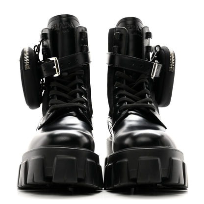Prada Spazzolato Rois Re-Nylon Metal Triangle Logo Monolith Pouch Pocket 55mm Boots 37 Black 2 of 8