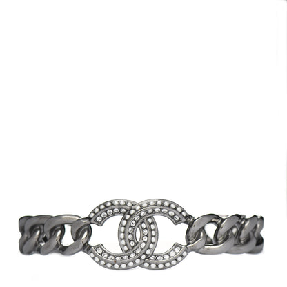 Chanel Metal Crystal Pearl Chain Mania CC Cuff Bracelet M Ruthenium 1 of 3