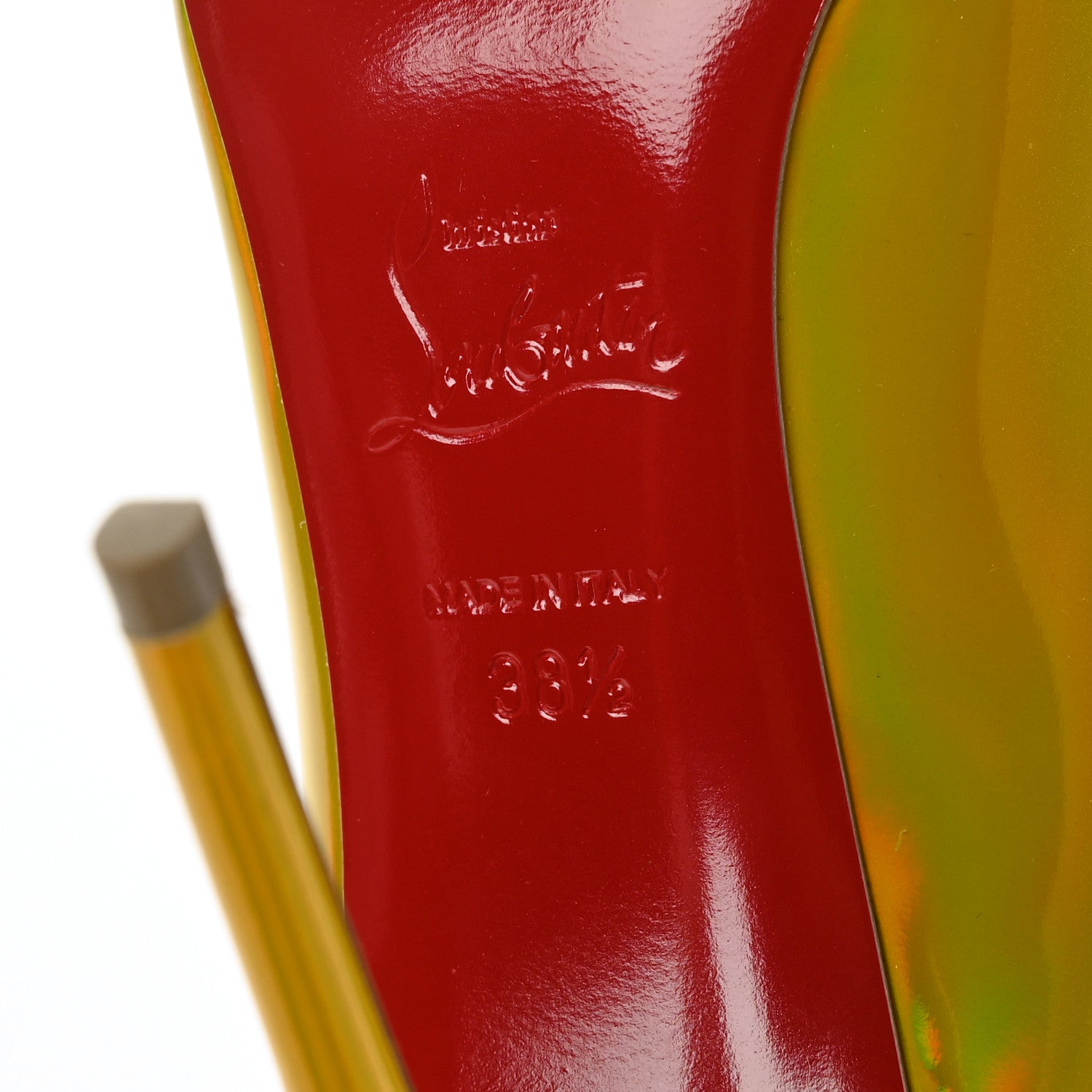 Christian Louboutin Metallic Patent Psychic Hot Chick 100 Pumps 38.5 Yellow 7 of 7