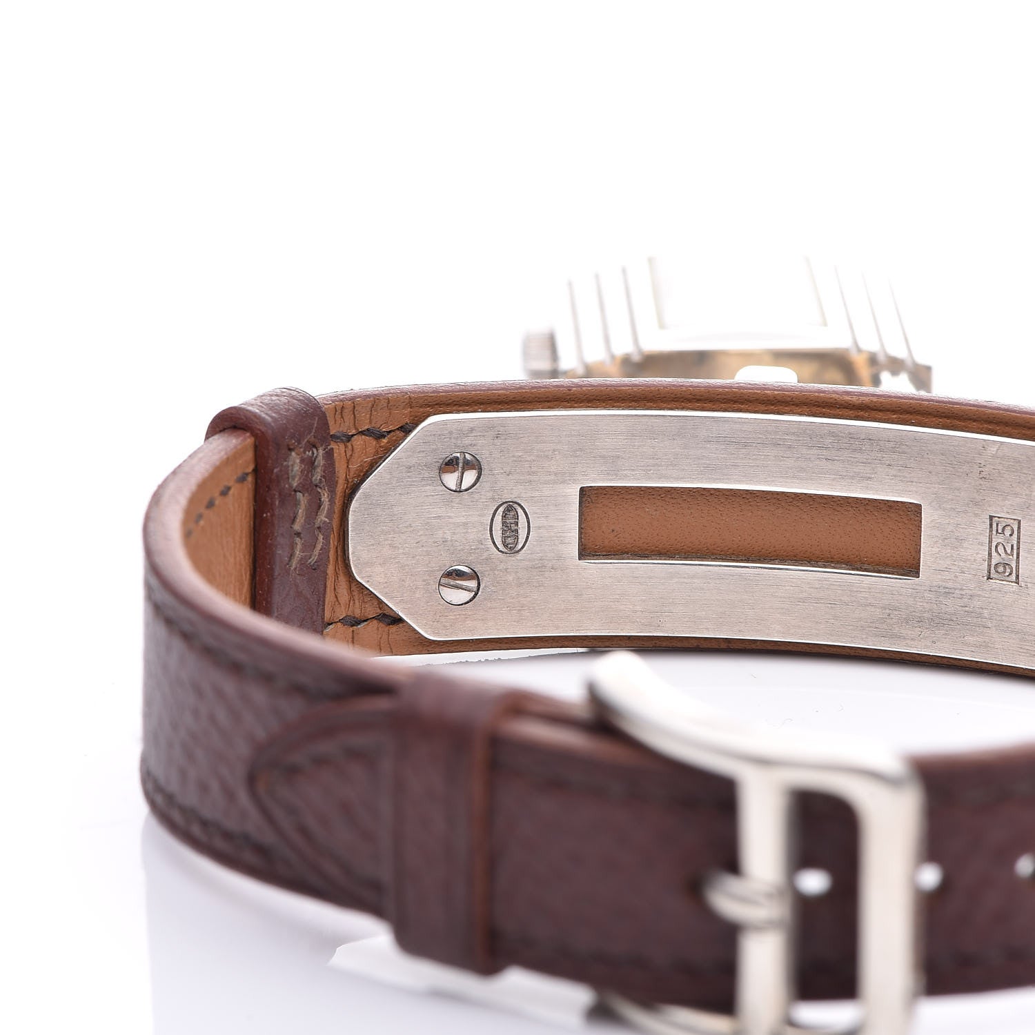 Hermes Sterling Silver Courchevel 20mm Kelly Cadena Quartz Watch Chocolate 4 of 12