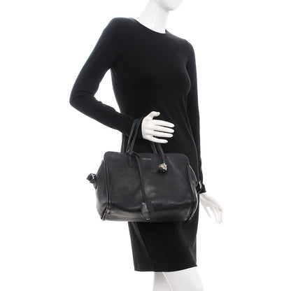 Alexander McQueen Pebbled Calfskin Small Skull Padlock Zip Around Tote Black 3 of 15