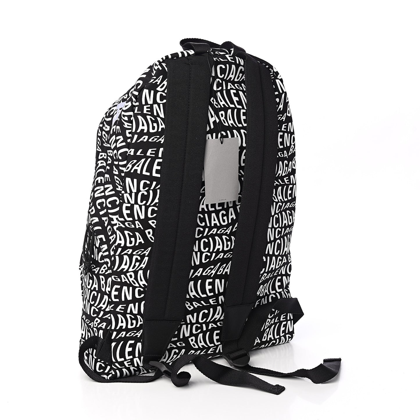Nylon Wave Logo Printed Wheel Backpack Black White