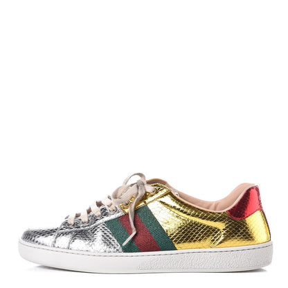 Gucci Metallic Ayers Web New Ace Sneakers 8 Gold Silver 1 of 15