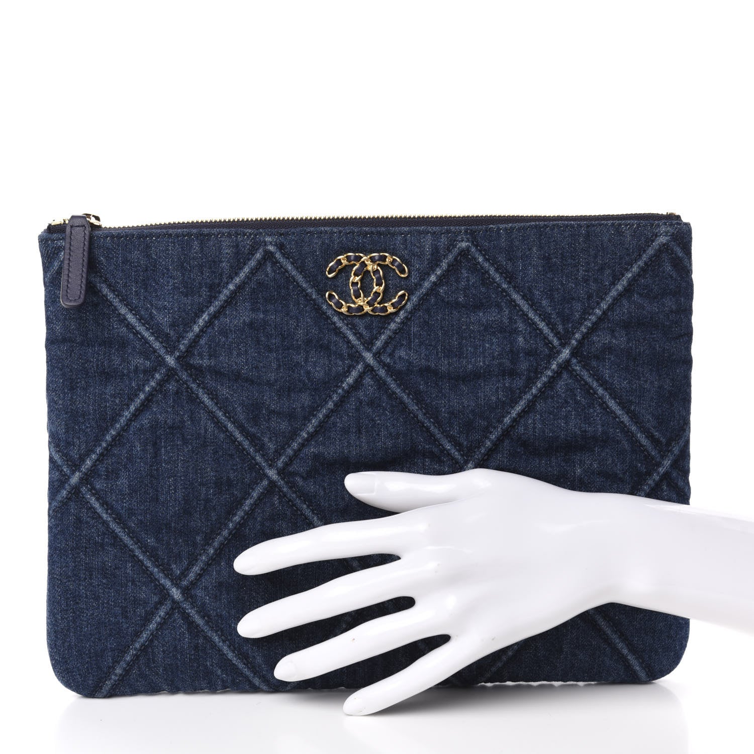 Chanel Denim Quilted Large 19 Cosmetic Case Blue 2 of 8