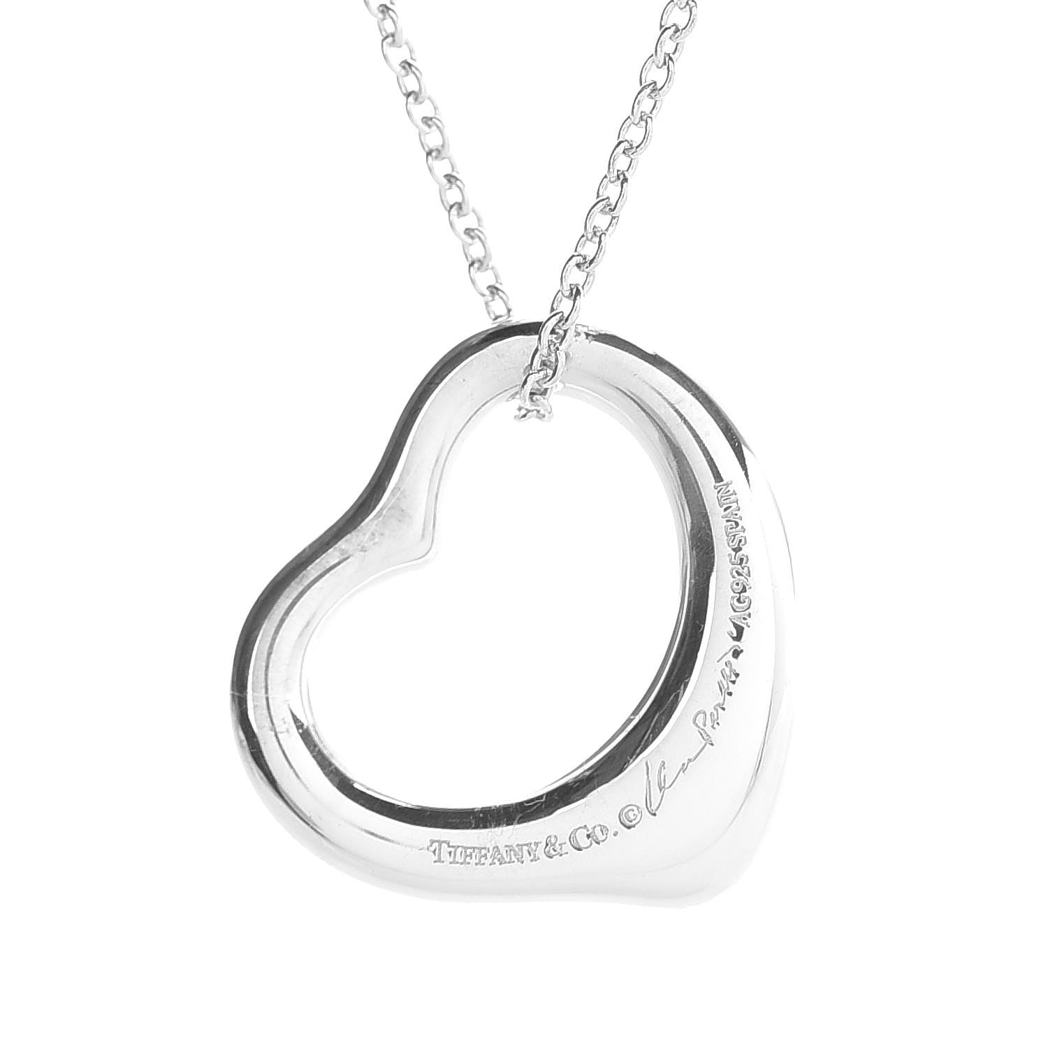 Tiffany Sterling Silver Diamond 16mm Elsa Peretti Open Heart Pendant Necklace 4 of 9