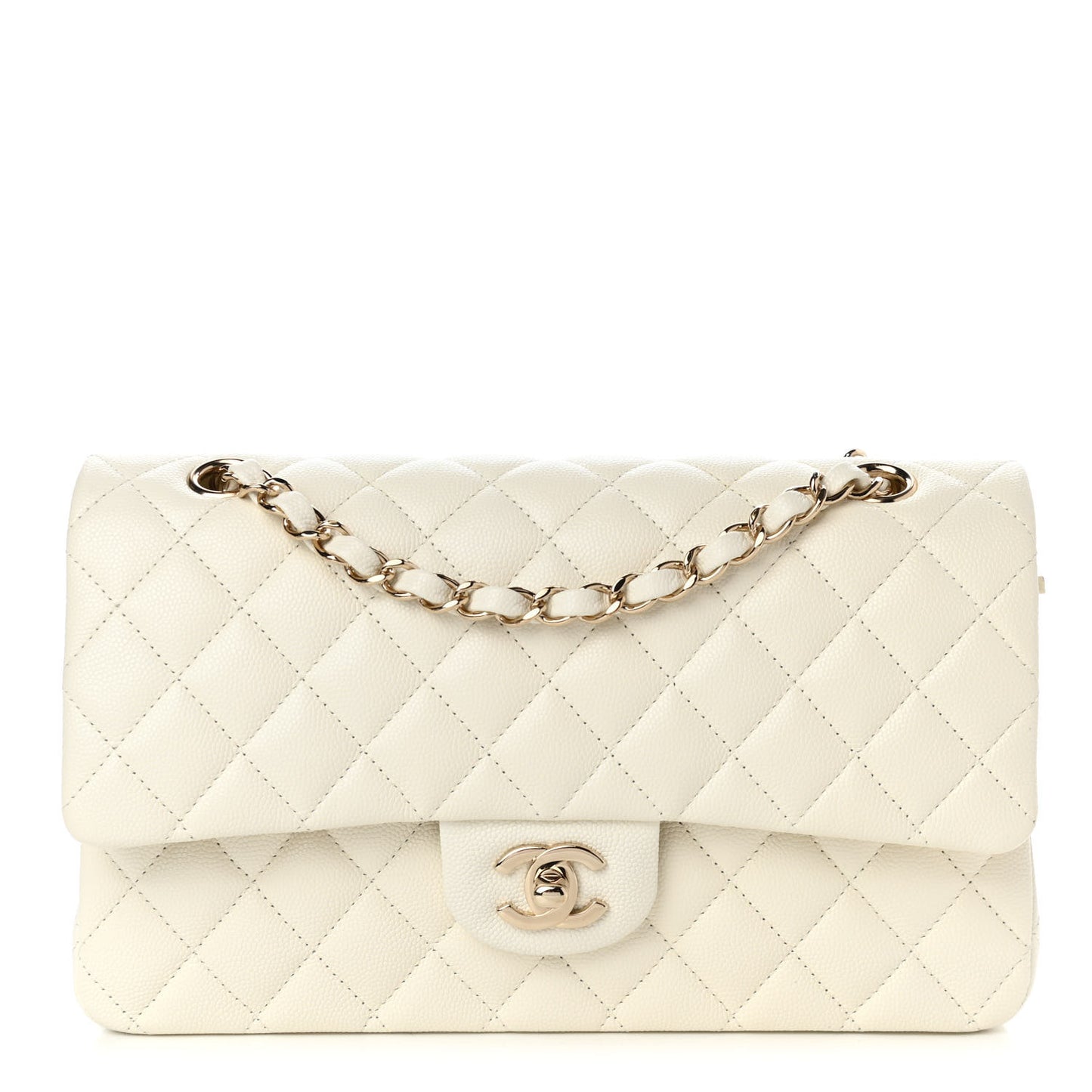 Caviar Quilted Medium Double Flap White