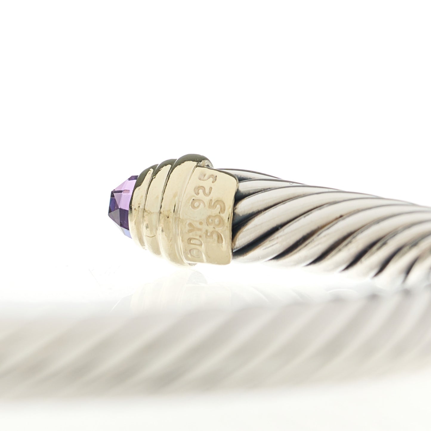 Sterling Silver 14K Yellow Gold Amethyst 5mm Cable Classics Petite Color Bracelet
