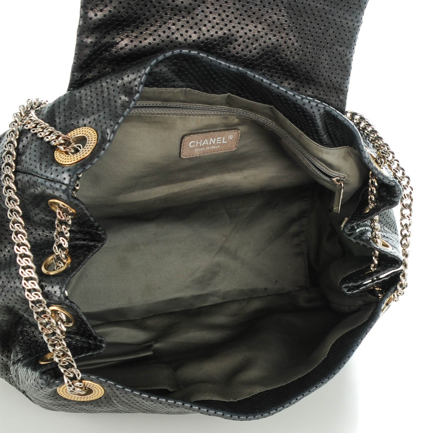 Chanel Metallic Calfskin Perforated Large Drill Accordion Flap Black 5 of 7
