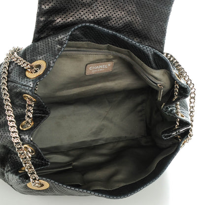 Chanel Metallic Calfskin Perforated Large Drill Accordion Flap Black 5 of 7