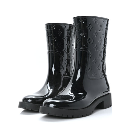 Louis Vuitton Rubber Embossed Monogram Drops Flat Half Boots 39 Black 3 of 7
