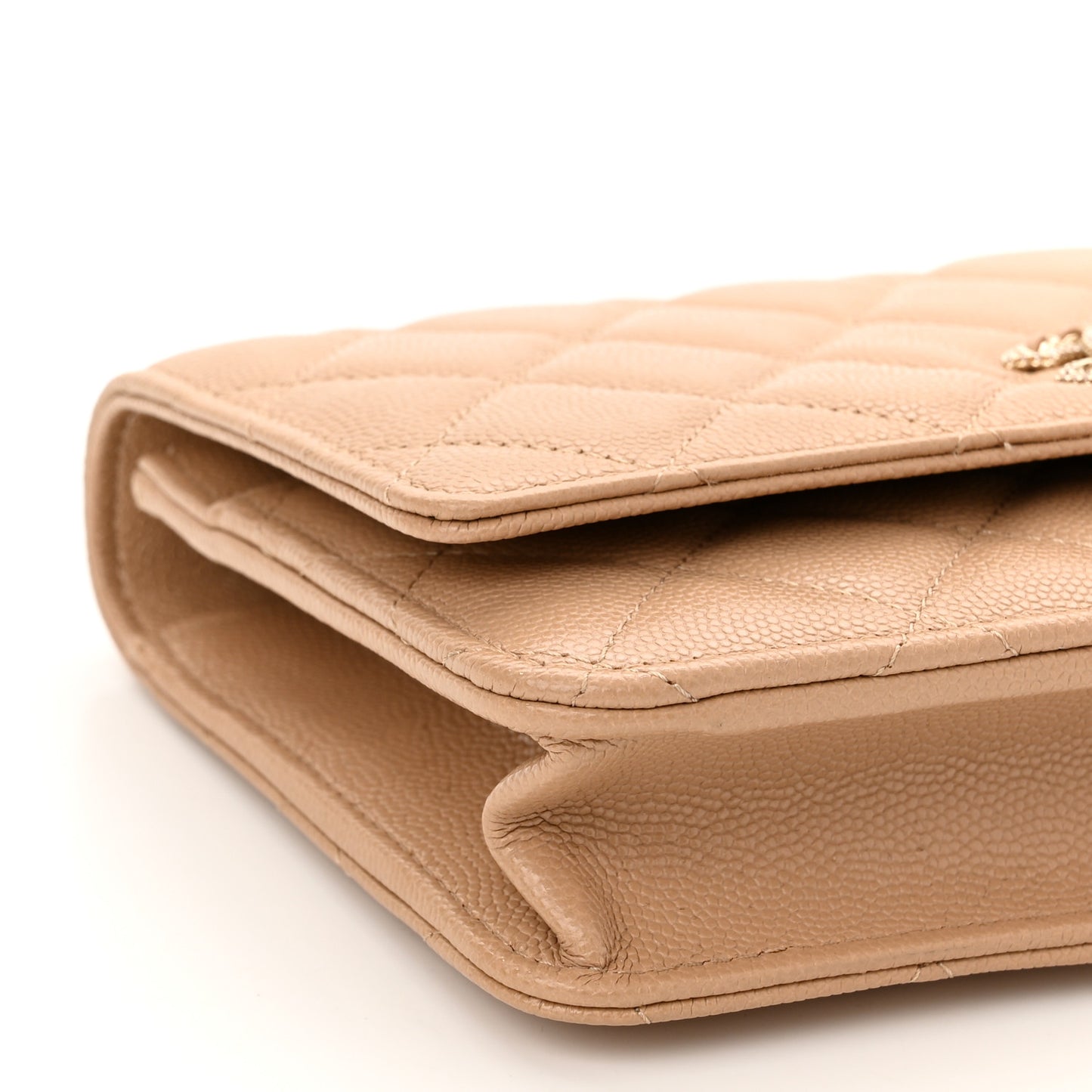 Caviar Quilted Crystal CC Wallet On Chain WOC Beige