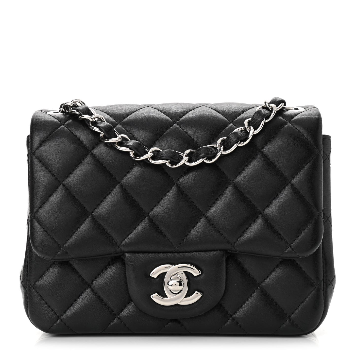 Lambskin Quilted Mini Square Flap Black