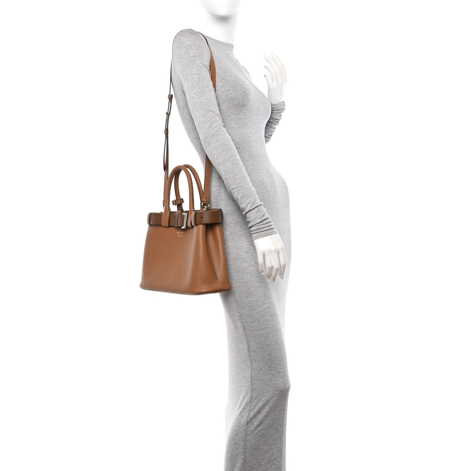 Prada Soft Grained Calfskin Vitello Daino Small Buckle Bag Caramello 2 of 11